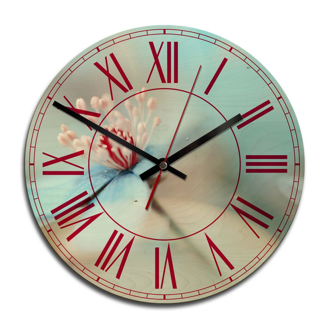 Holz-Wanduhr Zarte Blüten Ø 28cm