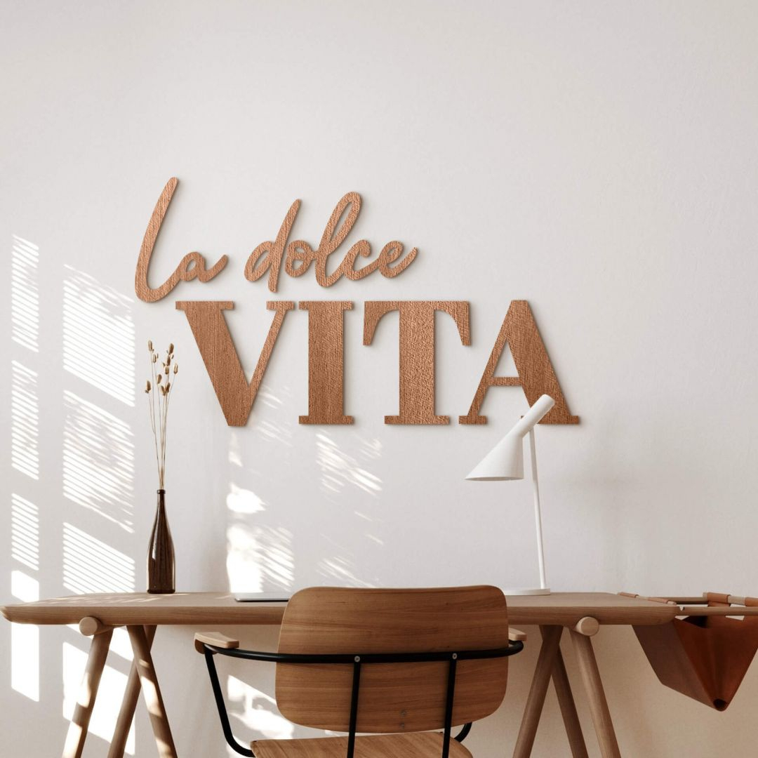 3D Holz Schriftzug La dolce Vita - modern - Mahagoni