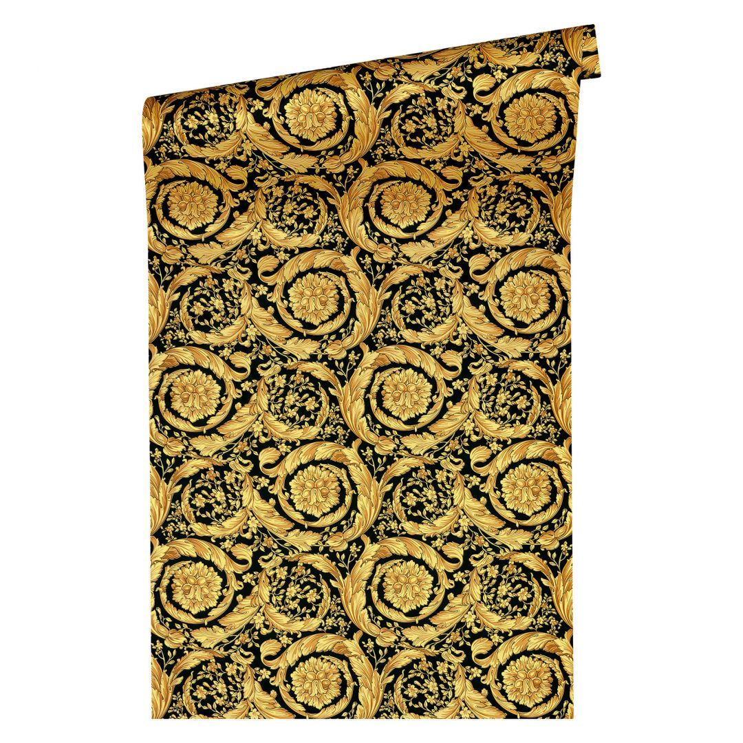 Mustertapeten Versace Wallpaper Tapete Barocco Flowers Metallic, Schwarz