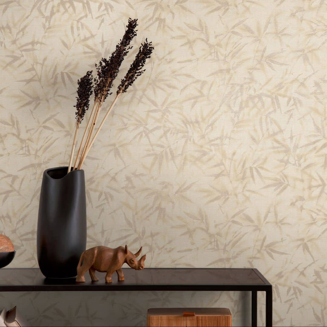 Blätter-Tapete Beige Braun - Dezente Mustertapete mit Bambus-Optik