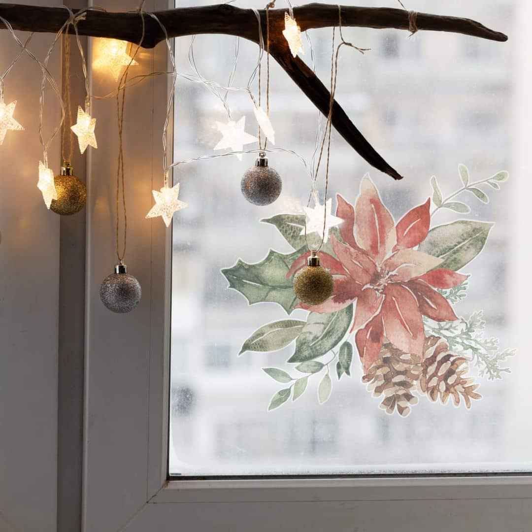 Fensterbild Weihnachtsstern mit Zapfen - trenddeko.ch