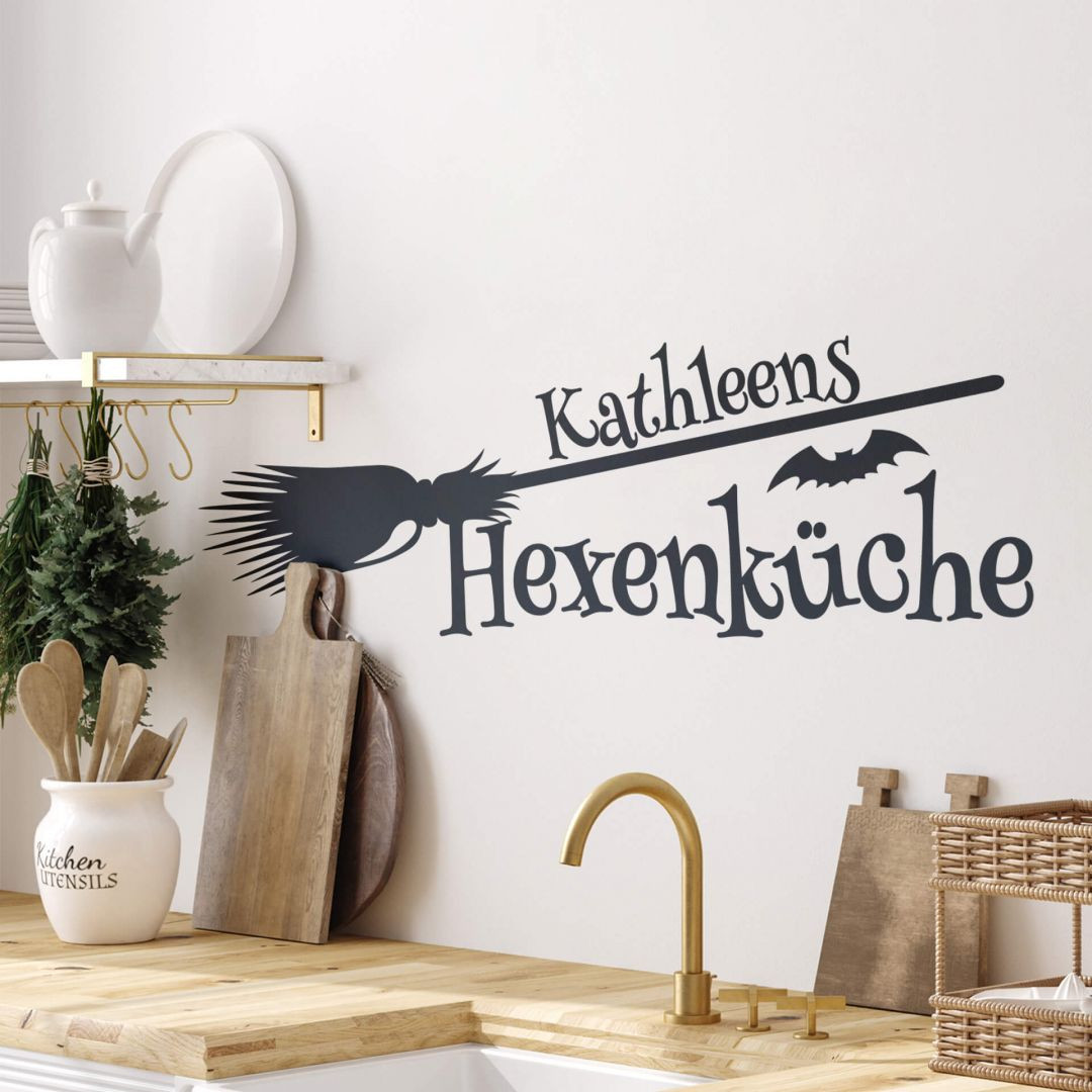 Wandtattoo Hexenküche – Schwarzer Designaufkleber 60x32cm, In 40 Farben & 4 Größen, Selbstklebend Ohne Rückstände
