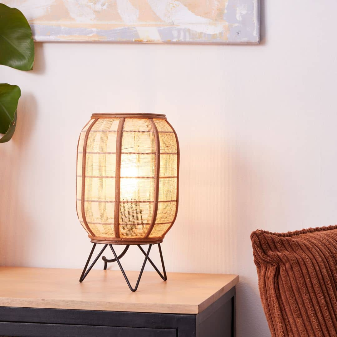 Tischleuchte Paula, braun, 32 x 22 cm, Textil Nachttischlampe, dimmbar