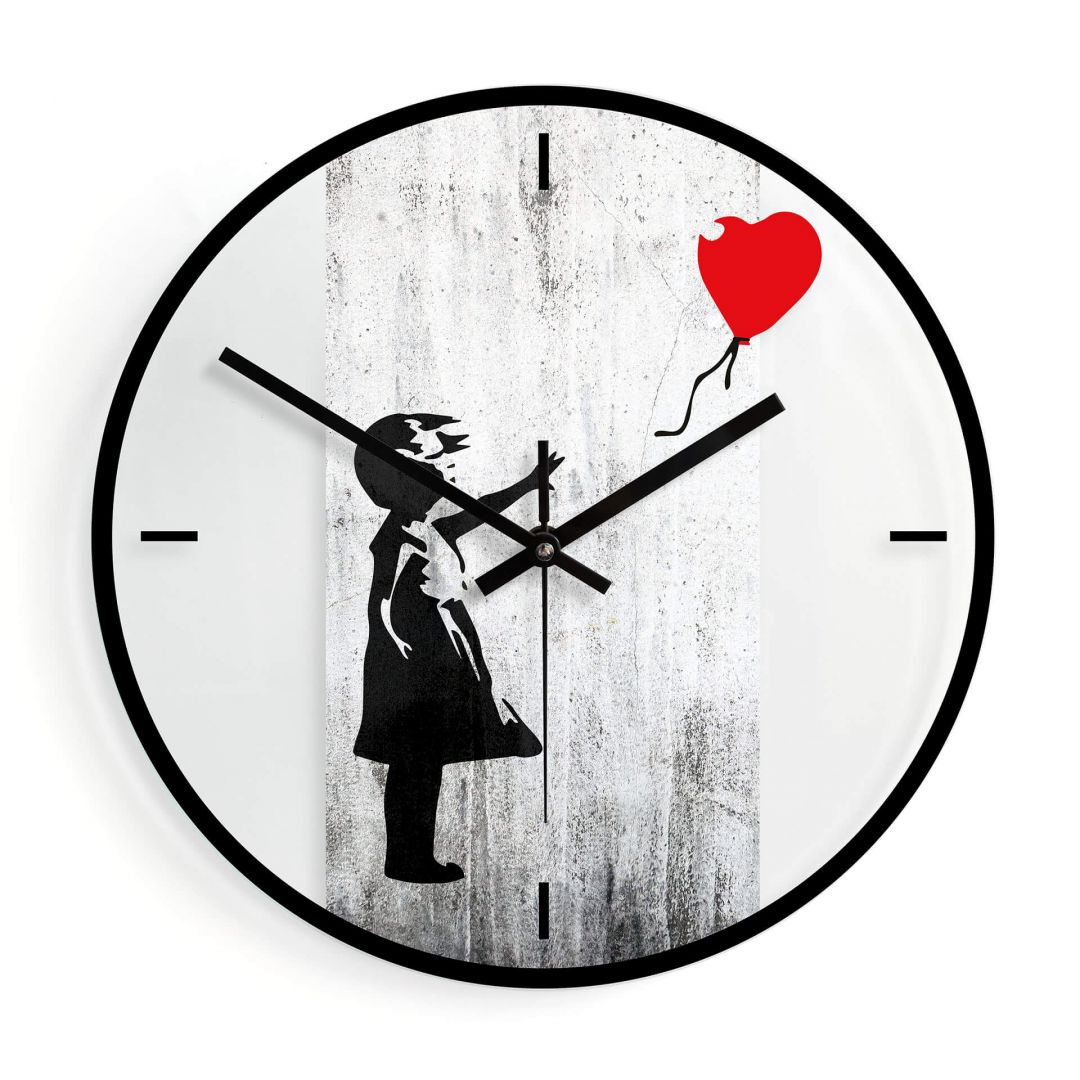 Wanduhr aus Glas - Banksy - Girl with the red balloon Ø30cm
