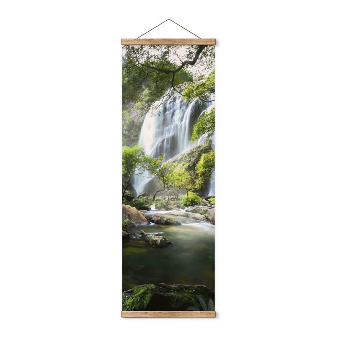Stoffbild Wasserfall im Wald - Panorama - Foto