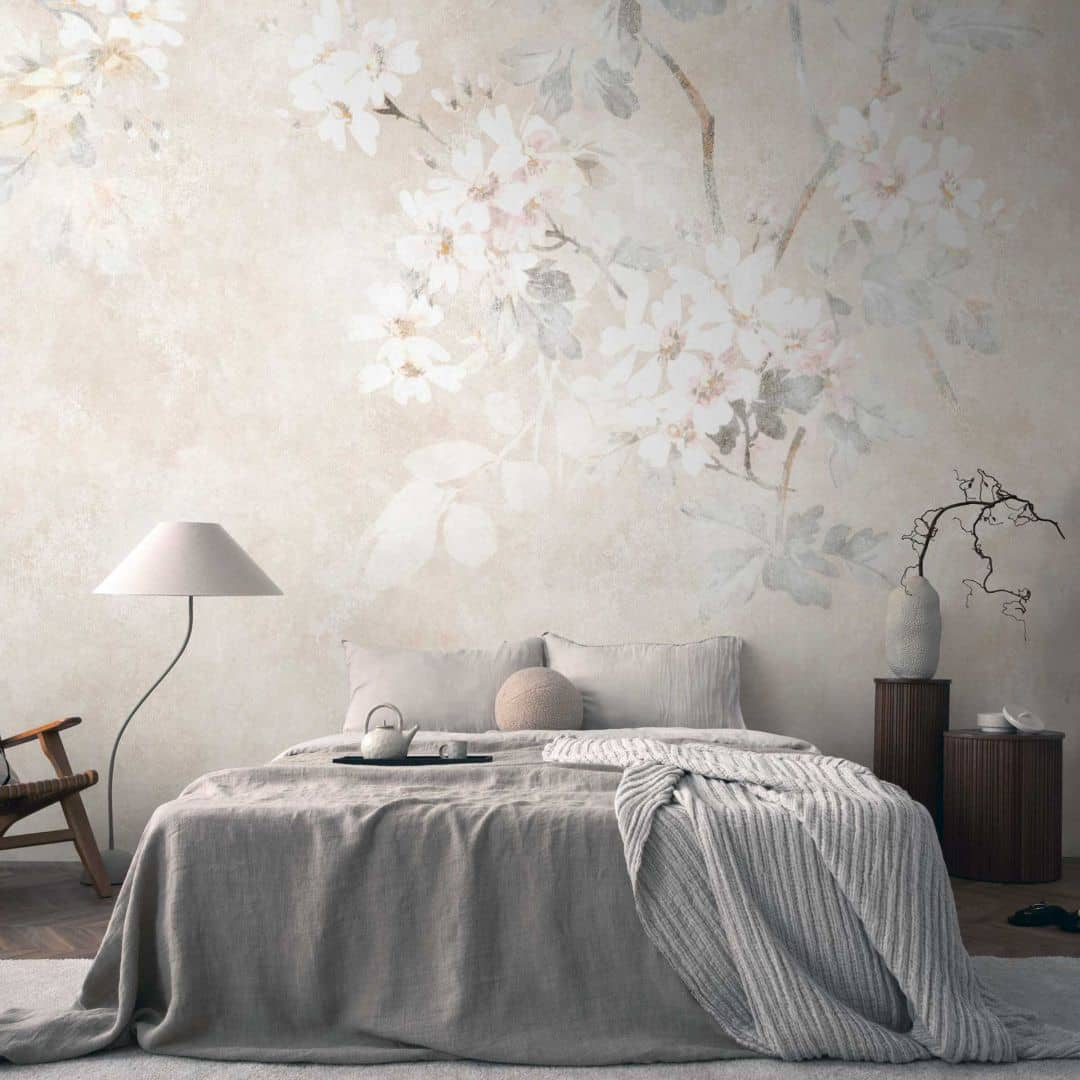 Fototapete Blumen Aquarell Beige - Vliestapete mit zarten Blüten - Vintage Design