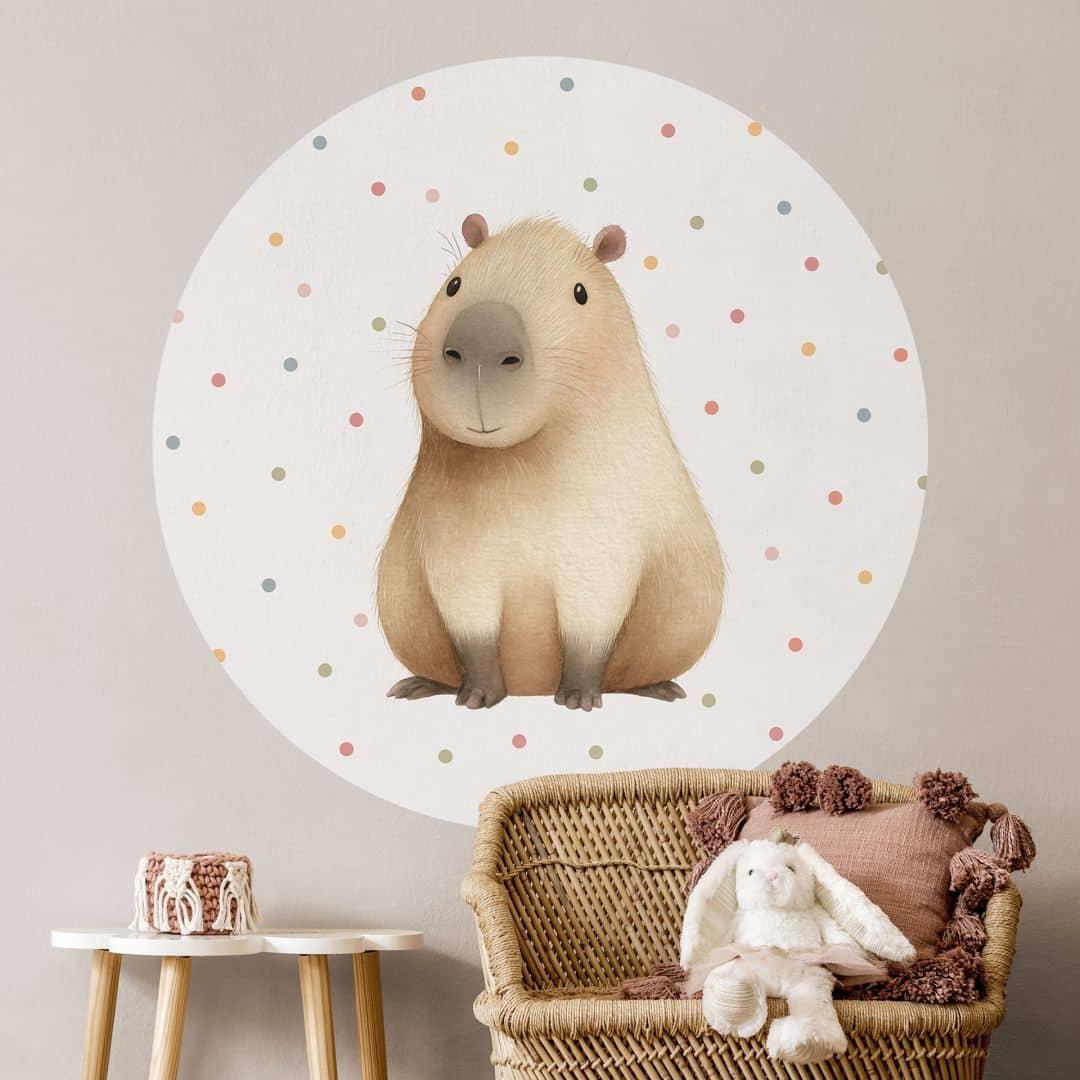 Kinderzimmer Wandtattoo Süsses Capybara mit Konfetti - Rund