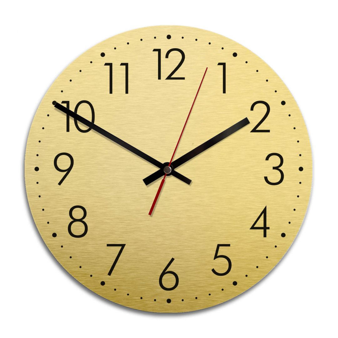 Wanduhr Alu Dibond Goldeffekt - Modern mit Minutenanzeige - Ø 28cm