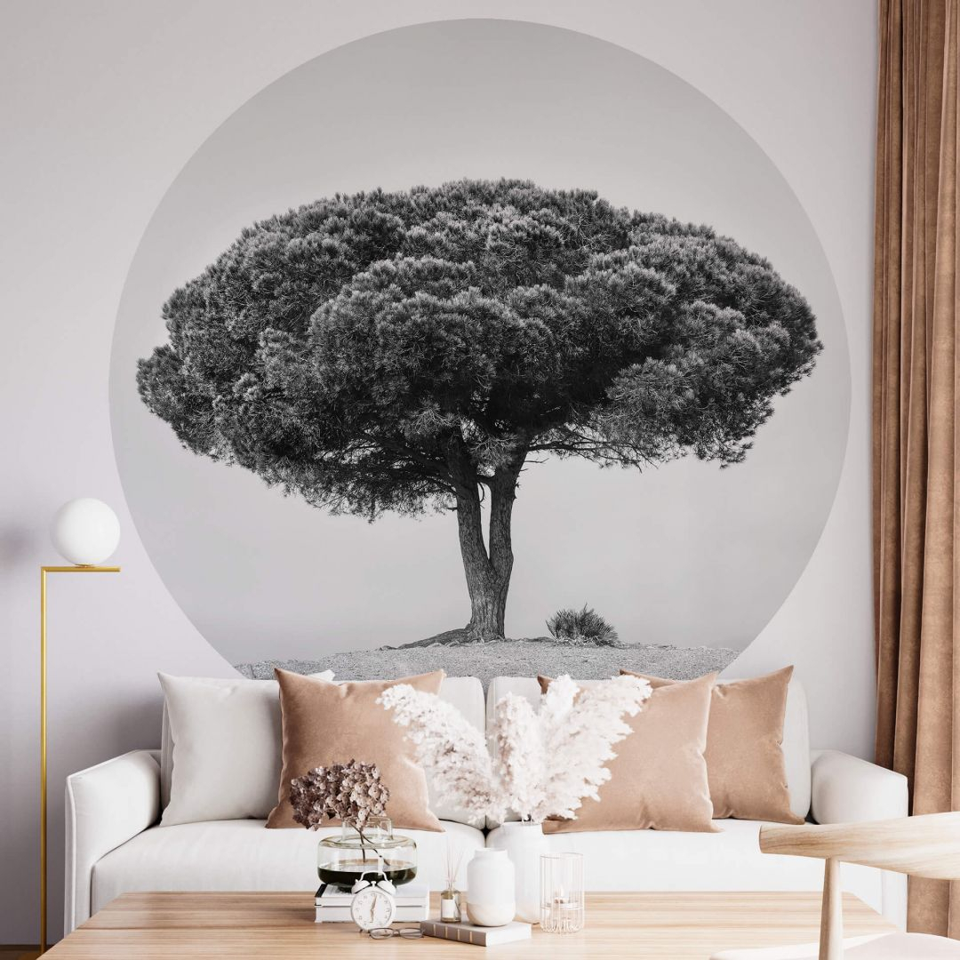 Fototapete Martin - Baum in Schwarz-Weiss - Rund - Selbstklebend/Vlies