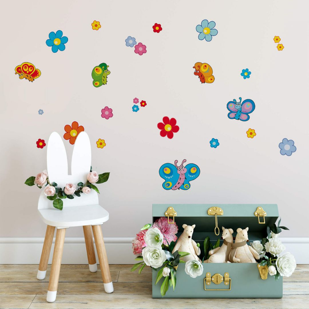 Wandsticker Butterfly Blüten Set