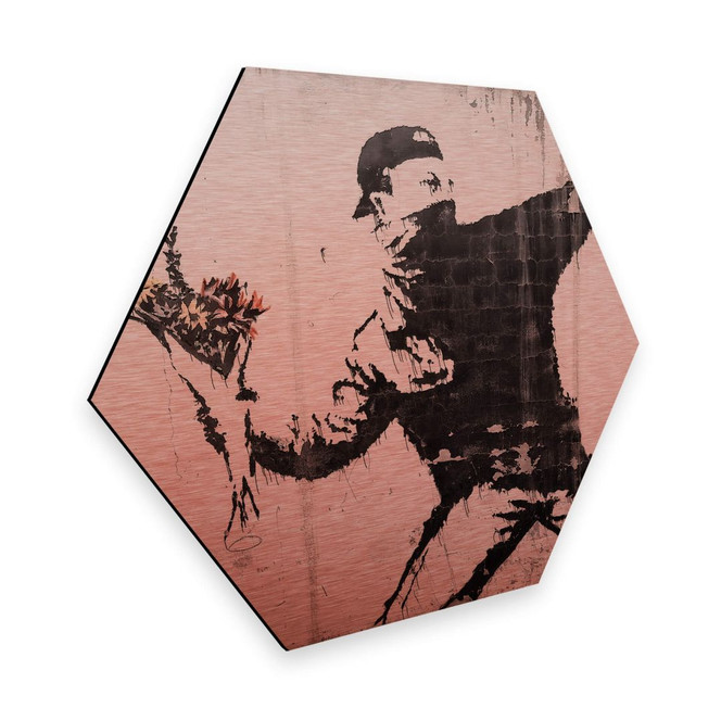 Hexagon - Alu-Dibond-Kupfereffekt - Banksy - Der Blumenwerfer