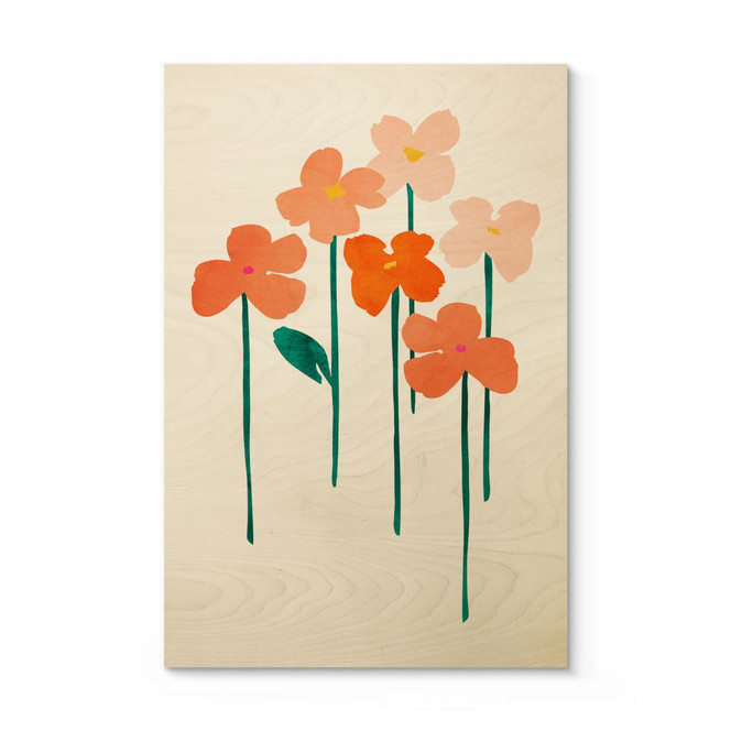 Holzbild Kleine Blumen in Peach-Farben - Kubistika