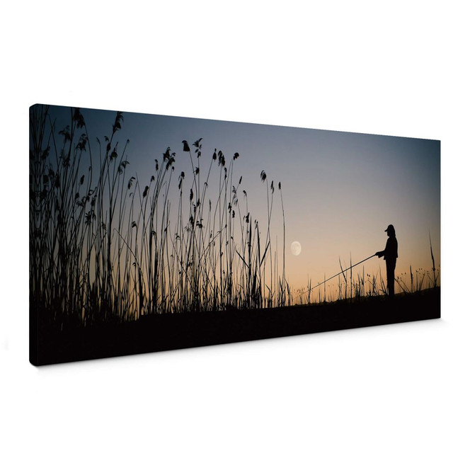 Leinwandbild Angler im Mondschein