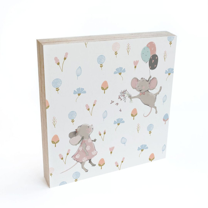 Holzbild zum Hinstellen - Kleine Mäuse mit Luftballons - UN Designs - 15 x 15 cm