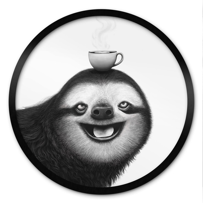 Poster Fröhliches Faultier mit Kaffee - Korenkova - Rund