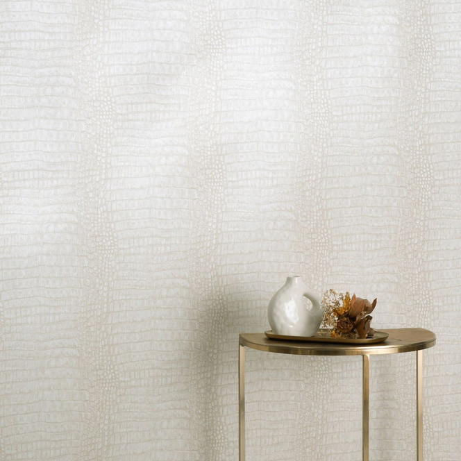 Tapete aus Vlies in Beige mit Krokodiloptik dezent modern und eleganter Struktur