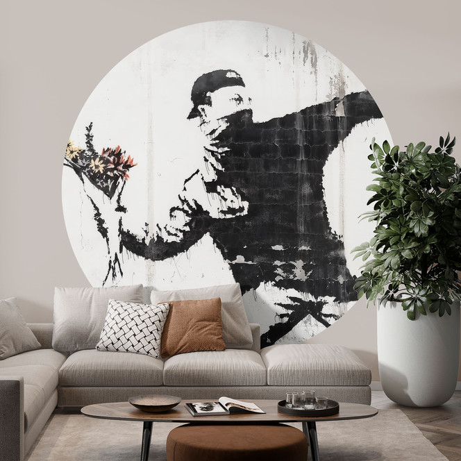 Fototapete Banksy - Der Blumenwerfer - Rund