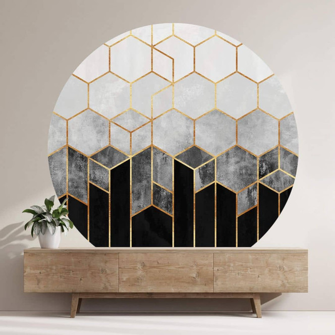 Fototapete Fredriksson - Hexagone: Schwarz und Grau - Rund - Selbstklebend/Vlies