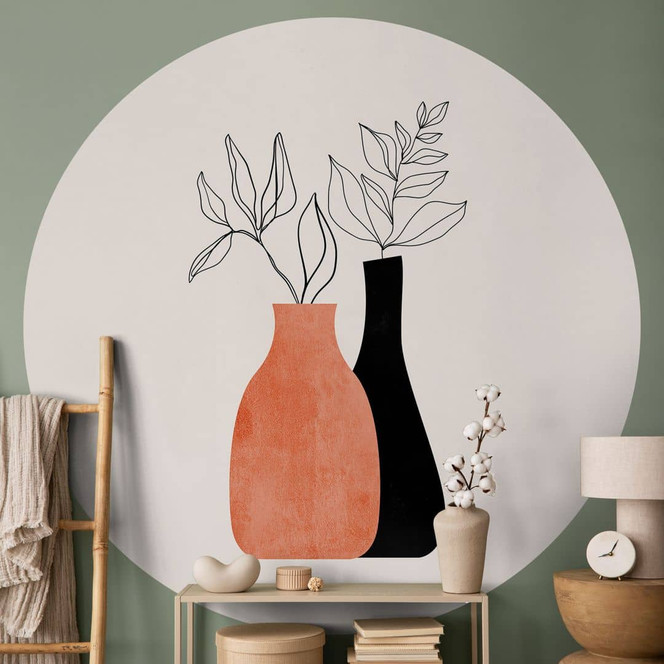 Fototapete Vasen in Schwarz und Orange - Kubistika - Rund - Selbstklebend/Vlies
