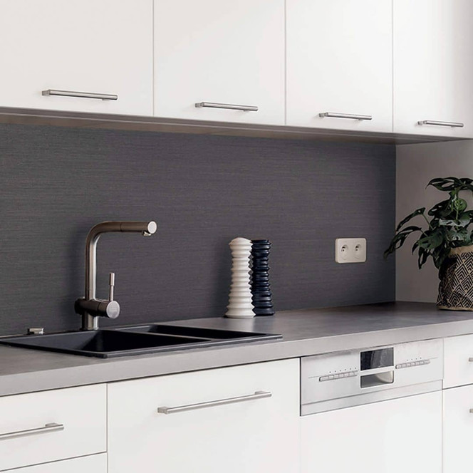 Küchenrückwand Spritzschutz Metalloptik gebürstet Anthrazit - Folie oder Aluverbund