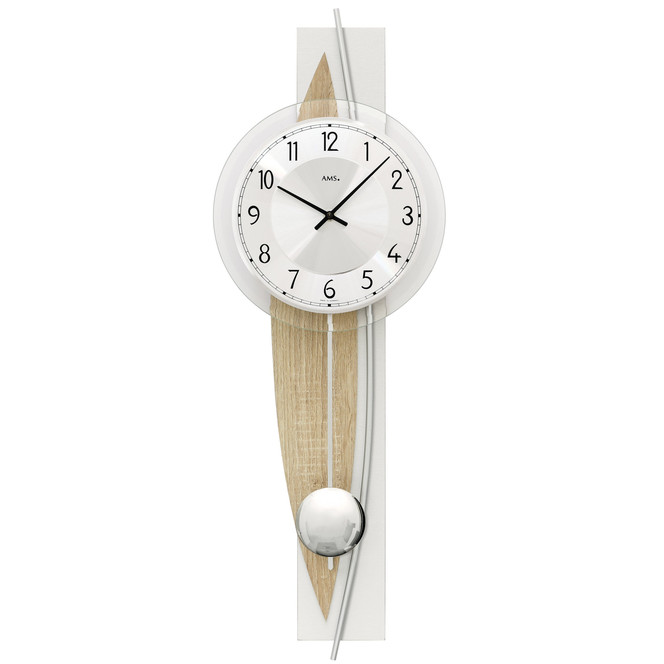 Pendelwanduhr Holzgehäuse Sonoma/Aluminium-Veredelung, Metallzierstab