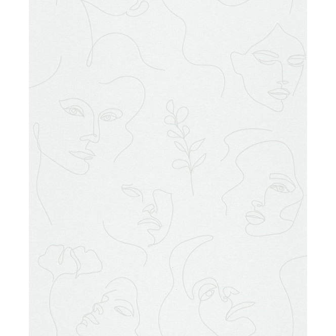 Vliestapete mit gezeichneten Gesichtern weiss Textiloptik