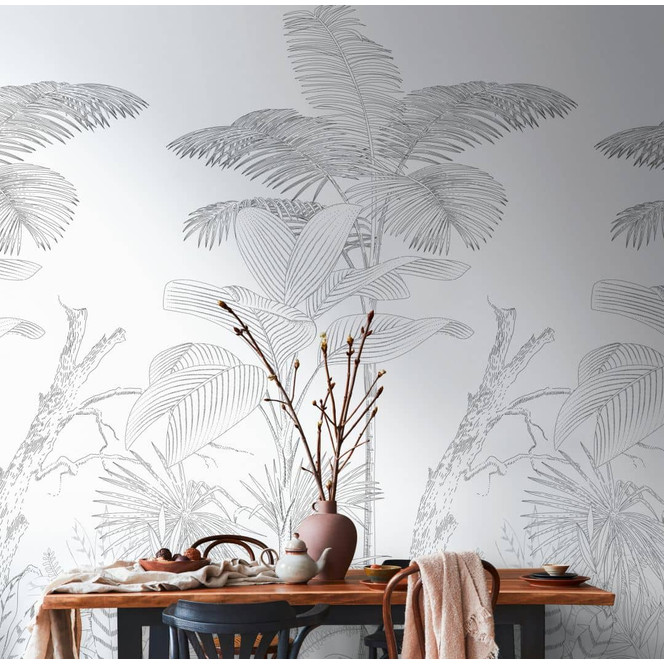 Fototapete Dschungel schwarz weiss - Vliestapete Botanisch Livingwalls - matt und glatt