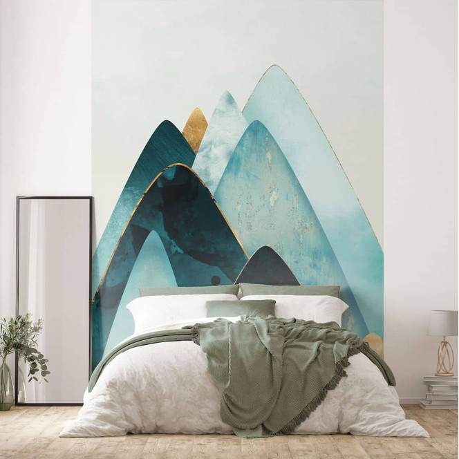 Fototapete Abstrakte Berge in Gold und Blau - SpaceFrog Designs