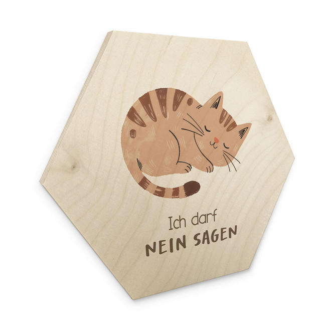 Holzbild Hexagon mit Katze - Bestärkung "Ich darf nein sagen"