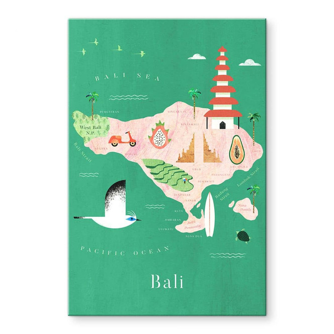 Acrylglasbild Karte von Bali - Rivers