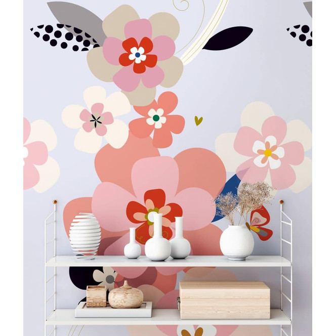 Fototapete Blumen bunt rosa - Vliestapete Floral Livingwalls - matt und glatt