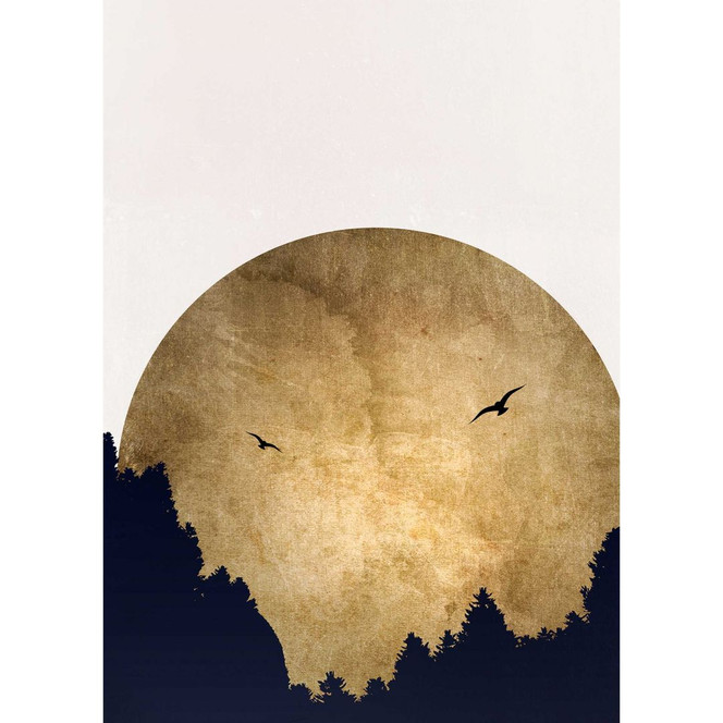 Livingwalls Fototapete ARTist Two Birds mit Mond gold, schwarz, weiss - Bild 1