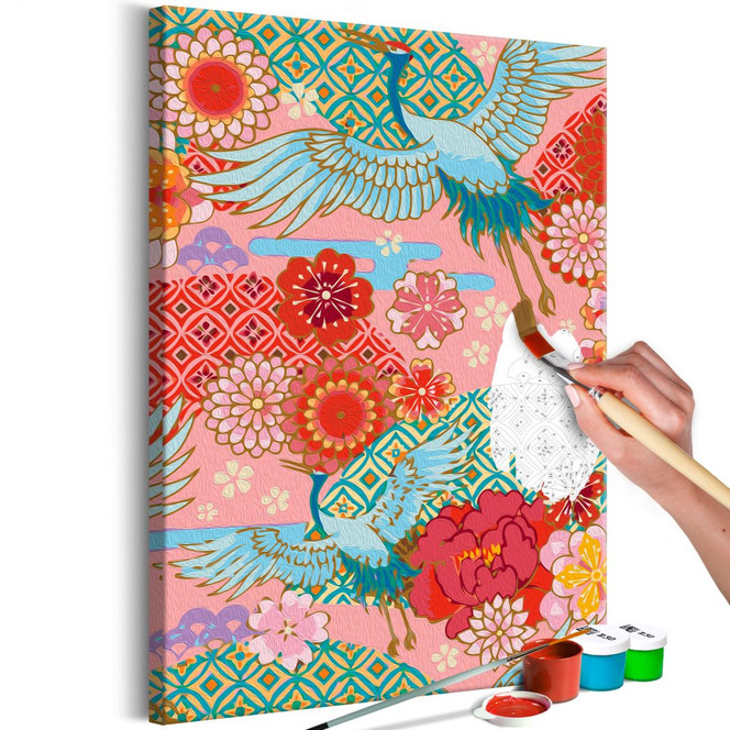 Malen nach Zahlen Leinwandbild - Federkräne - 40 x 50 cm - mit Keilrahmen - bespannt