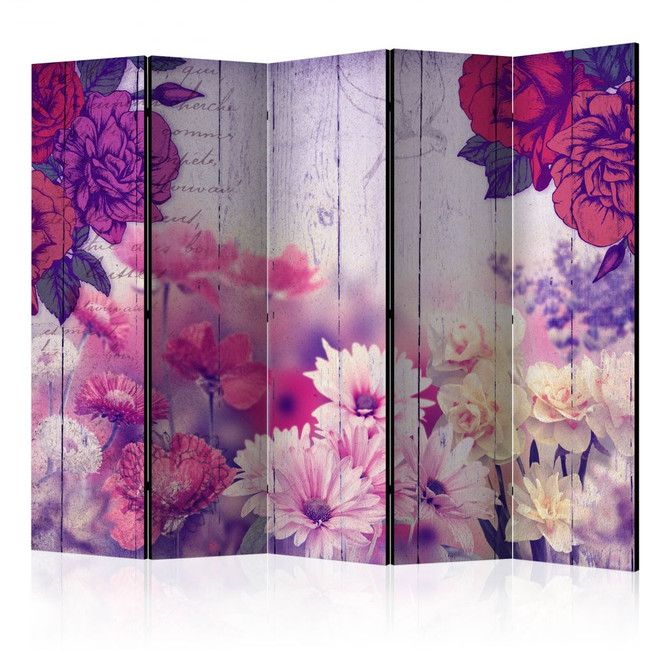 Paravent, Raumteiler freistehend, Trennwand - Flowers Memories II, 5-teilig - einseitig bedruckt - 225 x 172 cm