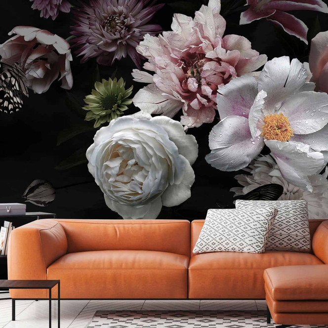 Fototapete Blumen Flowerbouquet in schwarz weiss - Vliestapete Designwalls 2 - 2.55x3.5 m