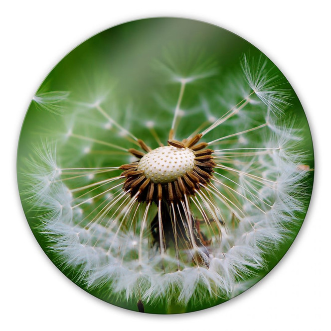 Glasbild Pusteblume im Wind - rund