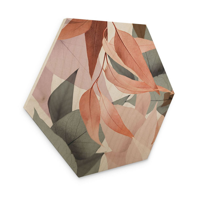 Hexagon-Holzbild Bunte Eukalyptusblätter - Sisi & Seb