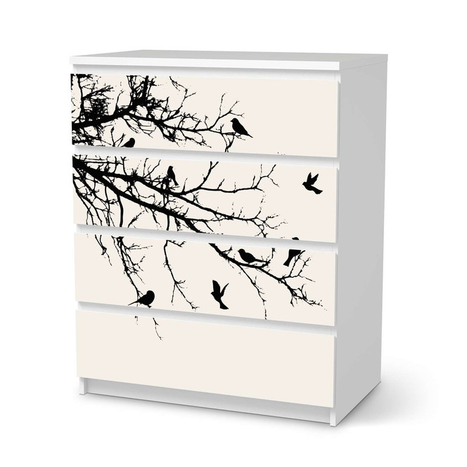 Folie IKEA Malm Kommode 4 Schubladen - Tree and Birds 1- Bild 1