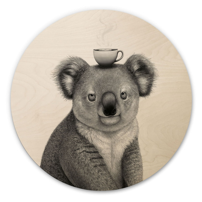 Holzbild Koalabär mit Kaffee - Korenkova - Rund