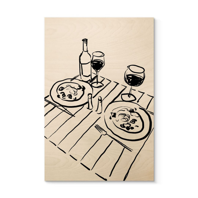 Holzbild Stillleben-Dinner mit Wein - Treechild