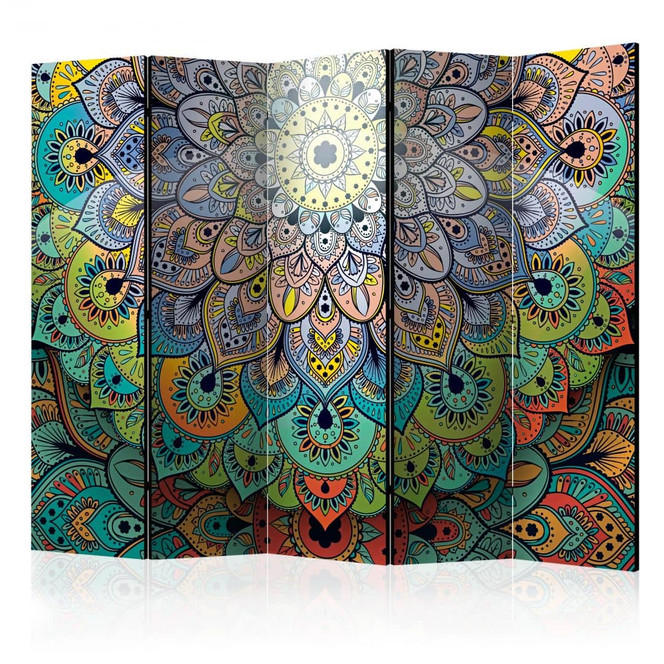 Paravent, Raumteiler freistehend, Trennwand - Bunte Glasmalerei, 5-teilig - 225 x 172 cm