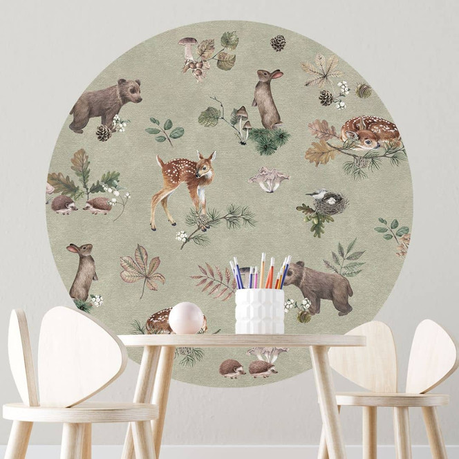 Wandtattoo Rehkitz und Waldfreunde - Tiere für Kinder - grün - Kikki Belle - Rund