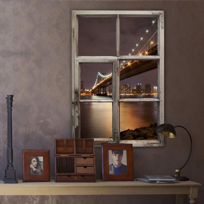 3D Wandtattoo Fenster Shabby - Manhattan Bridge at Night