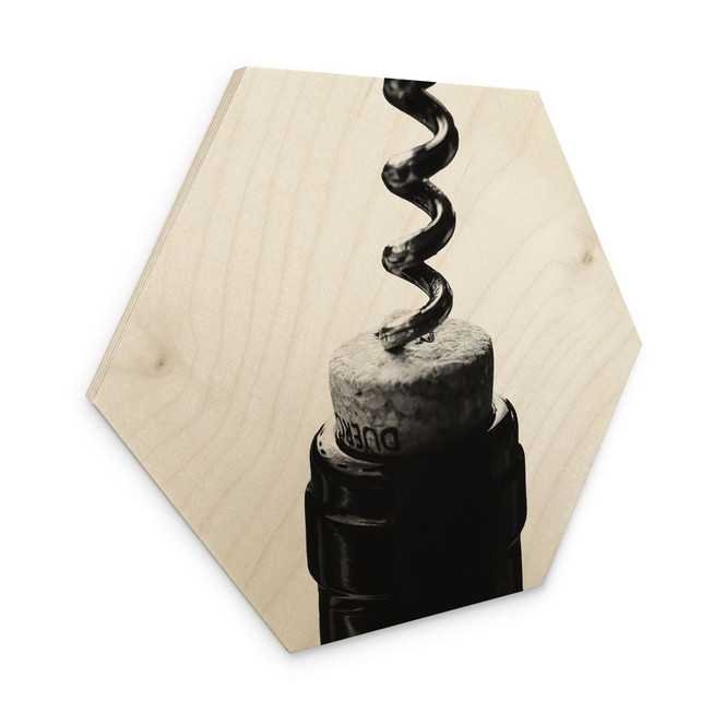 Hexagon Holzbild Wein mit Korkenzieher - Pictufy Studio
