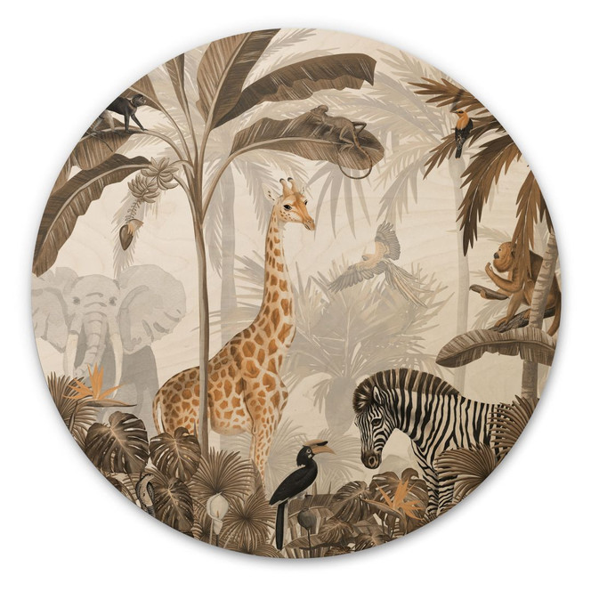 Holzbild Kikki Belle - Dschungel Jive - Sepia - Rund