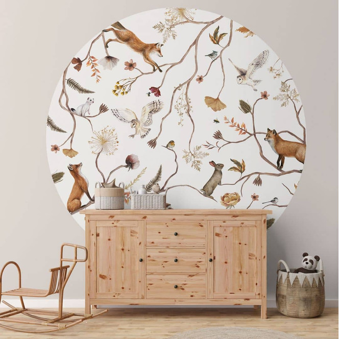Kinderzimmer Fototapete Waldtiere im Herbst - Kikki Belle - Rund - Selbstklebend/Vlies