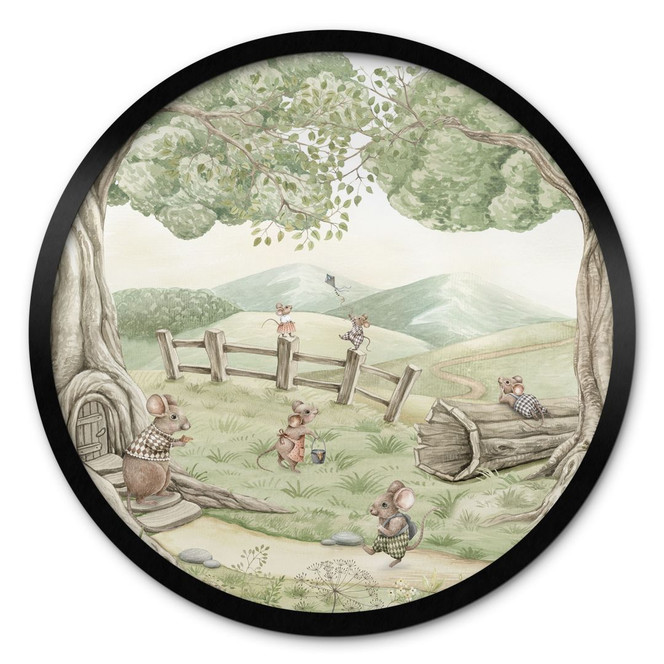 Poster Familie Maus im Wald - Kikki Belle - Rund