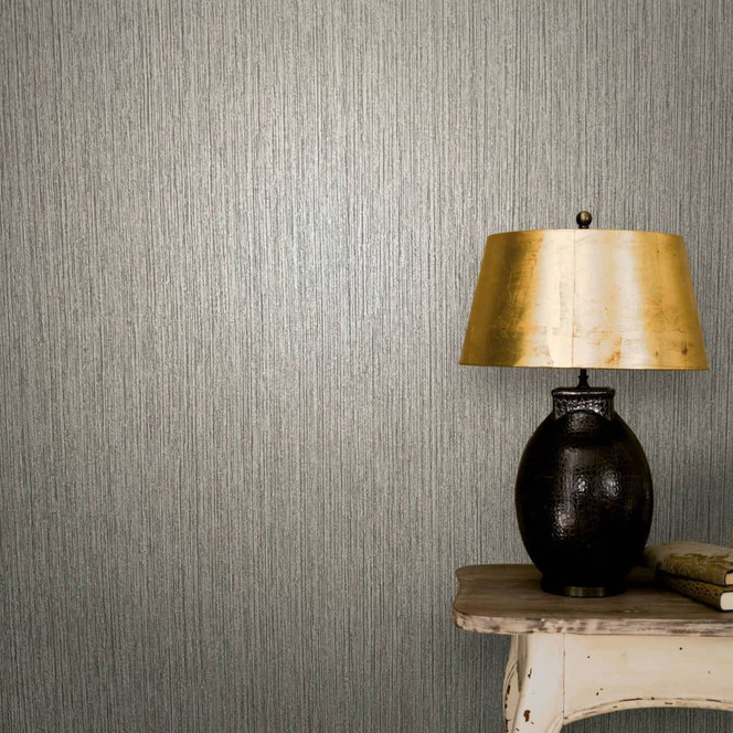 Vliestapete mit feinen Linien in Strié Optik grau, beige Uni