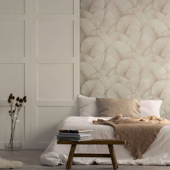 Vliestapete mit grossem Blattmotiv beige Floral