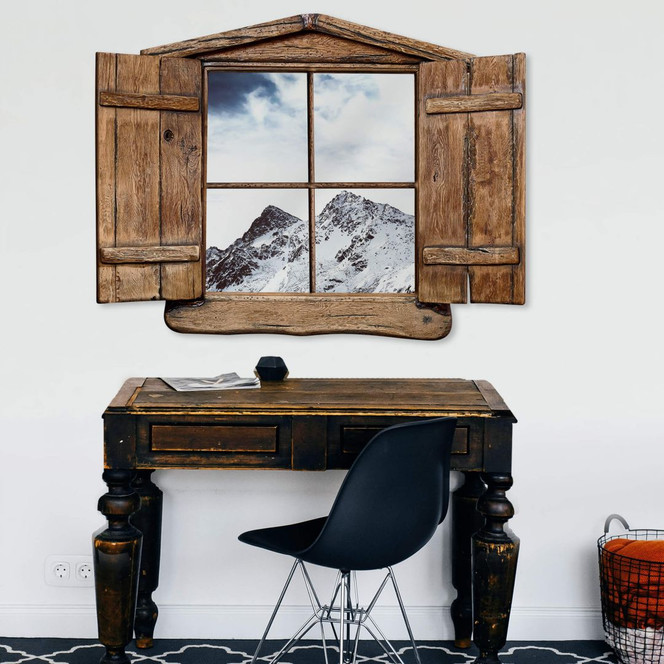 3D Wandtattoo Holzfenster - Snow Mountain - Bild 1